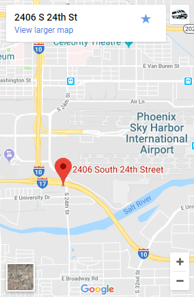 Right next to PHX Sky Harbor Airport; this map shows you just how close we are