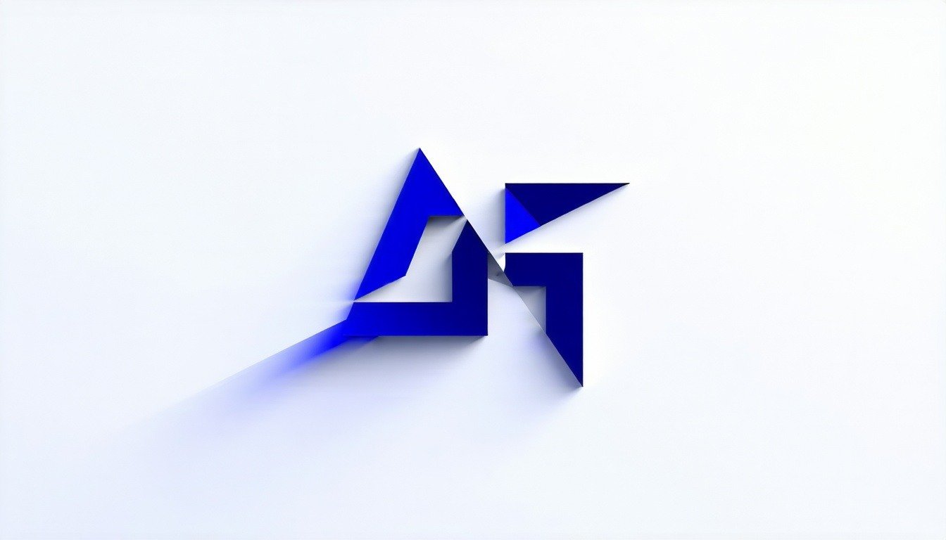 The image features a sleek and modern logo prominently displayed at the center. The logo consists of bold, stylized lettering in a deep blue hue, accompanied by a distinctive geometric shape that symbolizes innovation and strength. The background is a clean white, enhancing the logo's visibility. Subtle shadows create a three-dimensional effect, giving the logo a polished and professional appearance. Surrounding the logo are curved lines that suggest movement and dynamism, reinforcing the brand's forward-thinking ethos.